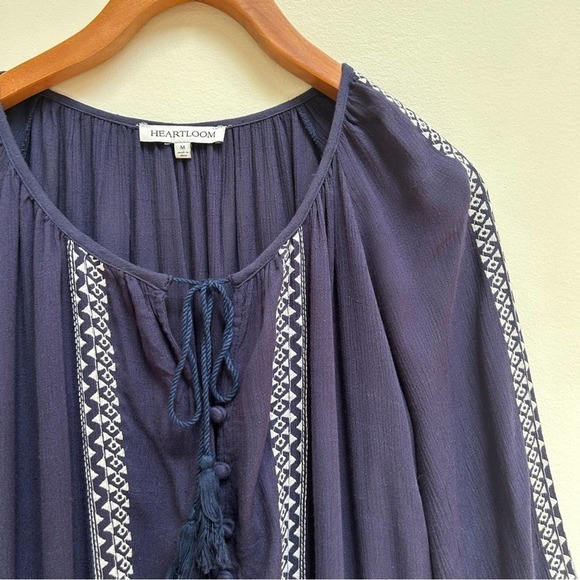 Heartloom Anthropologie Navy & White Embroidered Boho Button Romper, Size Medium - Picture 4 of 11